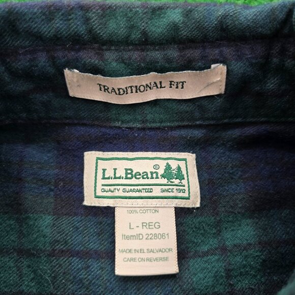 LL Bean Shirt Mens Large/XL Blue Green Plaid Button Down Long Sleeve Traditional - Picture 7 of 8